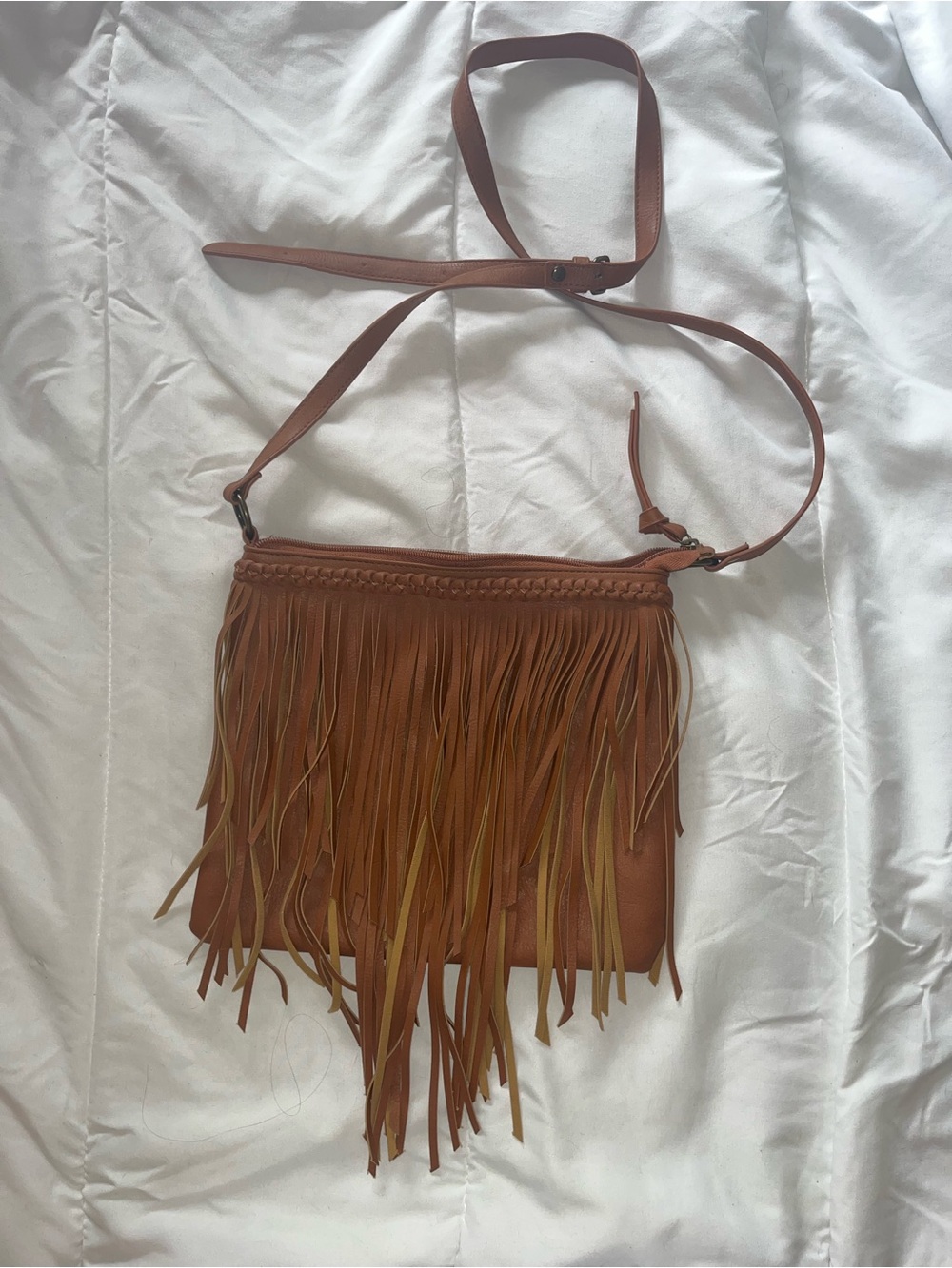 Fringe Crossbody Bag in Cognac Brown